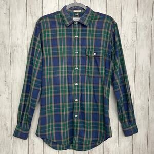 Vintage Single Needle Tailoring Long Sleeve Plaid Thin Button Down Shirt Medium